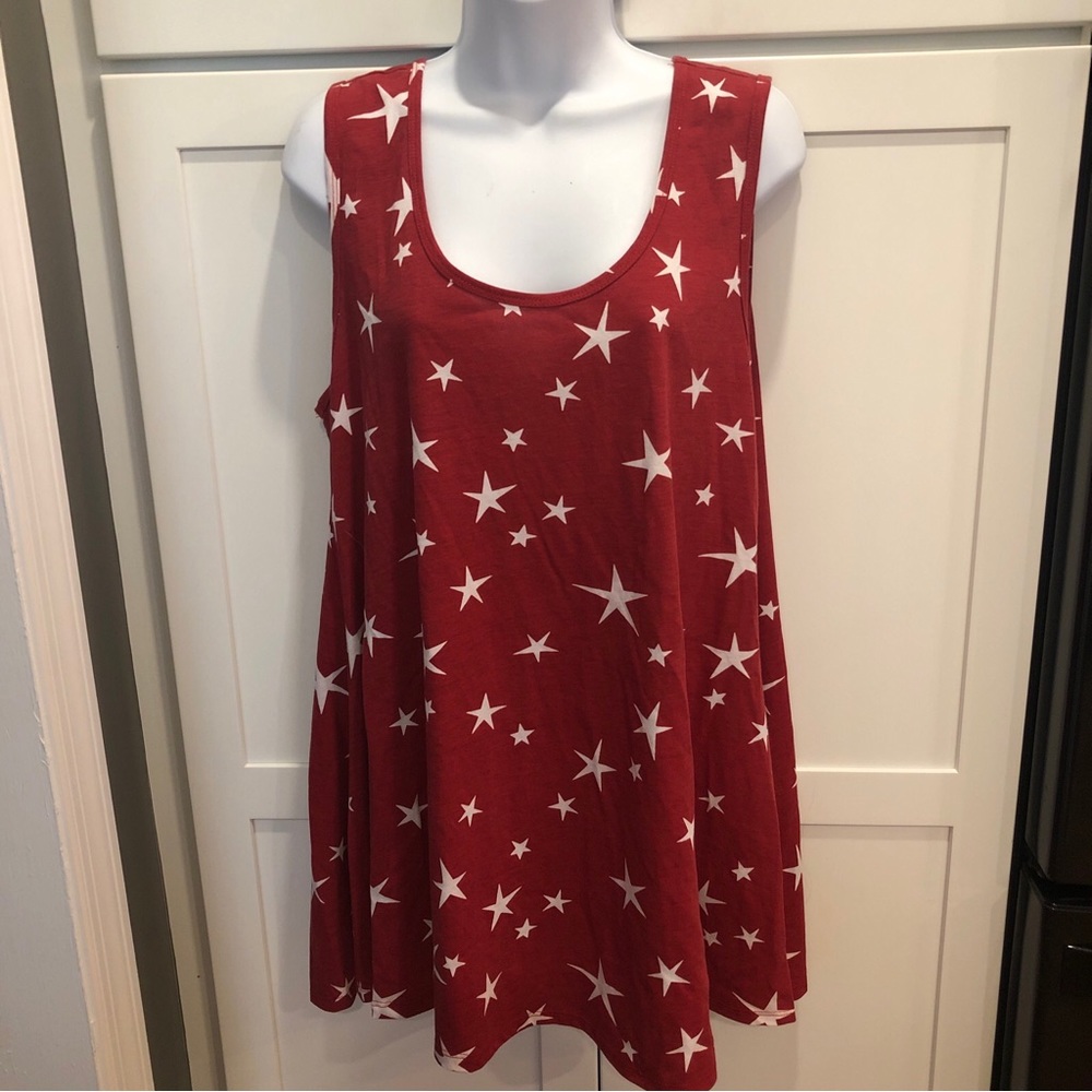 NWOT Lularoe Red Sleeveles Trapeze Dress with Stars Sundress Womens Sz Large